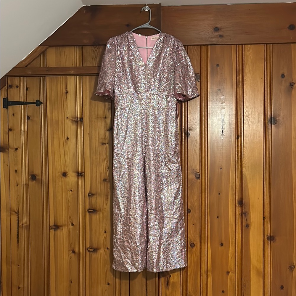 Pink Wide Leg Sequin Jumpsuit